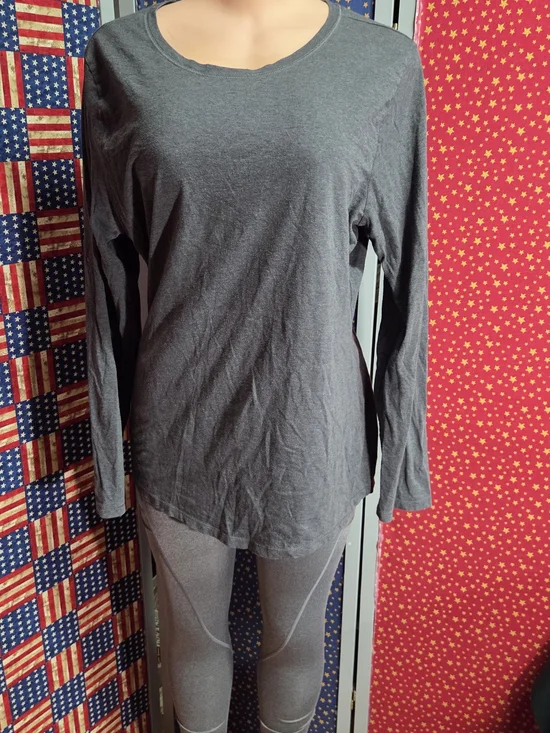 **Hanes Men's Long-Sleeve Scoop Neck Tee - Charcoal** - Picture 1 of 5